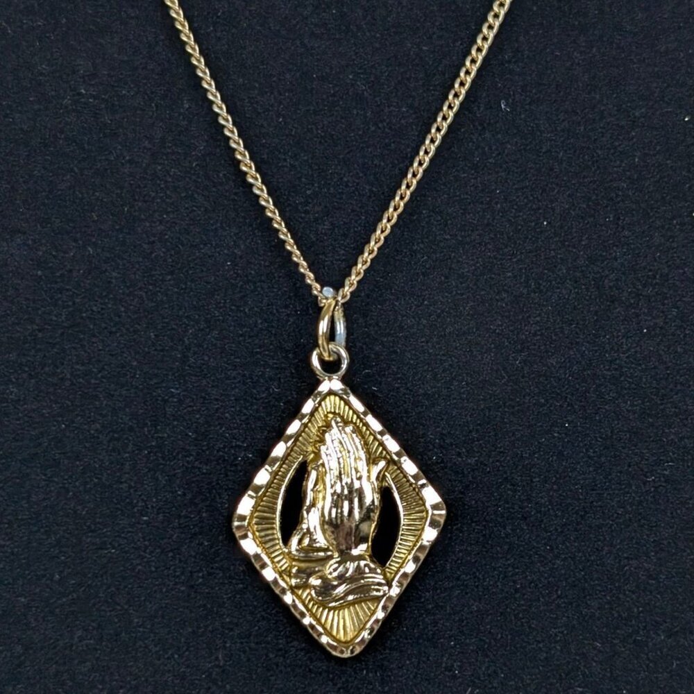 Vintage Prayer Hands Pendant Necklace